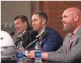  ?? ROB SCHUMACHER/THE REPUBLIC ?? Owner Michael Bidwill, left, coach Kliff Kingsbury, center, and general manager Steve Keim each play a role.