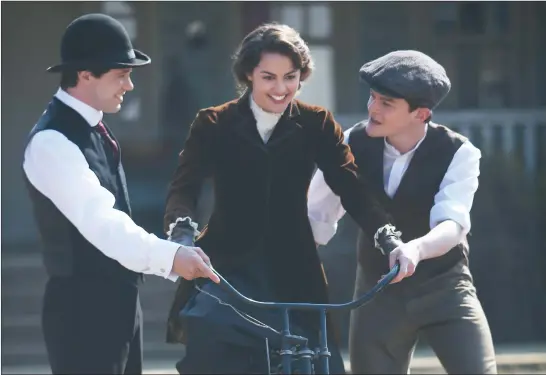  ??  ?? Bug Hall, Annie Read and Robert Aramayo in a scene from “Harley and the Davidsons”