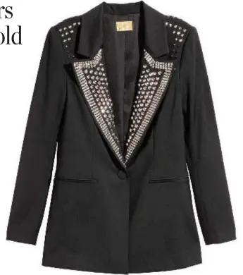  ??  ?? Black jacket with studs, $129, at HM.com.