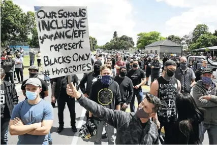  ?? Picture: Esa Alexander ?? SA’s racial divisions, as seen during the recent clashes outside Brackenfel­l High School, are worsening, the author writes.