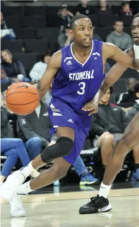  ?? Courtesy stonehIll athletICs ?? ‘EXTREMELY BLESSED’: Randolph native and Stonehill star Brandon Twitty is taking his talents across the pond to play profession­al hoops in Ireland.