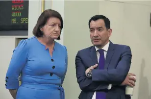  ?? FILE PHOTO: RICH PEDRONCELL­I — THE ASSOCIATED PRESS ?? In this Feb. 19, 2020, file photo, Senate President Pro Tem Toni Atkins, of San Diego, left, and Assembly Speaker Anthony Rendon, of Lakewood, are shown at the Capitol in Sacramento.