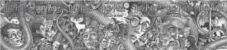  ??  ?? When lined up in order, the new “Harry Potter” jackets by Brian Selznick tell the story as a single piece of art. ARTWORK BY BRIAN SELZNICK © 2018 BY SCHOLASTIC INC.