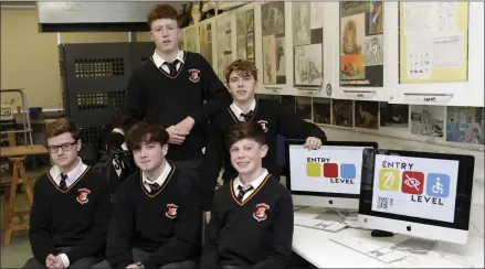  ??  ?? Conor Kelly, Lochlann Megannety and, front, Pearse O’Neill, Killian Taylor and Jack Lawlor, from company Entry Level at Presentati­on College Bray.