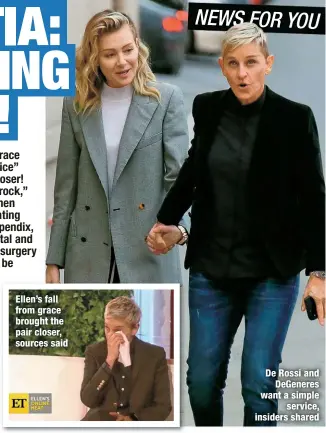  ??  ?? Ellen’s fall from grace brought the pair closer, sources said
De Rossi and
DeGeneres want a simple
service, insiders shared