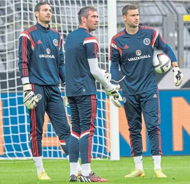  ??  ?? Craig Gordon, Allan McGregor and David Marshall at a Scotland training session in Germany in 2014