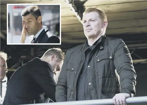  ??  ?? Neil Lennon claims Pedro Caixinha, inset, talks a good game and looks the part but performanc­es on the park have been average.