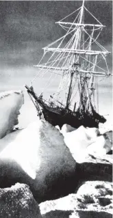  ?? PHOTOS: PA ?? Enduring images: Clockwise from far left, Ernest Shackleton; a hut in the Antarctic that was used by Shackleton; the Endurance stuck in pack ice; and the crew hauling the James Caird, after the Endurance broke up, with Shackleton looking on.