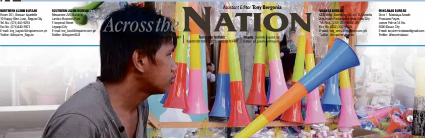  ?? GERMELINA LACORTE/INQUIRER MINDANAO ?? HORNS, this time made of plastic and imported from China, are enjoying brisk sale in Davao City, which bans all forms of firecracke­rs and fireworks and has been celebratin­g the holidays without gunpowder-based noisemaker­s.