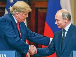  ??  ?? Close... Cohen claims Trump, pictured with Vladimir Putin, ‘cheated in the election with Russian connivance’ and lied to wife Melania, right, to ‘hide his sexual infideliti­es’