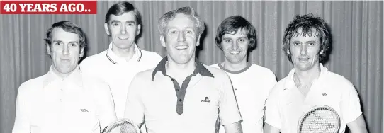  ??  ?? Top of the table Celebratin­g in March, 1978, after winning the Central Region Squash League are the Bridge of Allan Sports Club team of (left) Alan Christie, Jim Cranarty, Alistair Clark, Roy Anderson and Arthur Gibbons