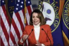  ?? SUSAN WALSH — THE ASSOCIATED PRESS ?? House Minority Leader Nancy Pelosi of Calif., speaks during a news conference on Capitol Hill in Washington, Thursday.