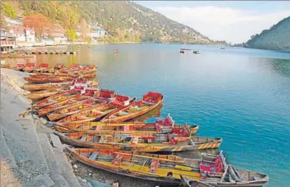  ?? GETTY IMAGES ?? View of boats on lake, Nainital, Uttarakhan­d.