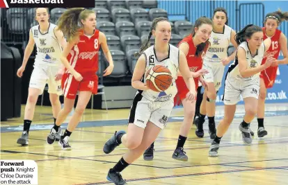  ??  ?? Forward push Knights’ Chloe Dunsire on the attack Prize winner Stirling Knights’Katrina Kirsop receives the MVP award from Donnie McDonald, Scotland U16 national team coach