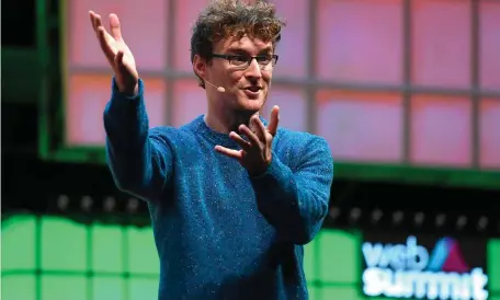  ??  ?? Paddy’s Day: Paddy Cosgrave gestures on stage during the opening of the Web Summit in Lisbon