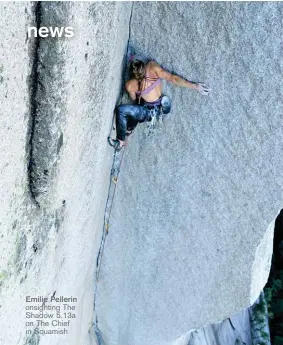  ??  ?? Emilie Pellerin onsighting The Shadow 5.13a on The Chief in Squamish