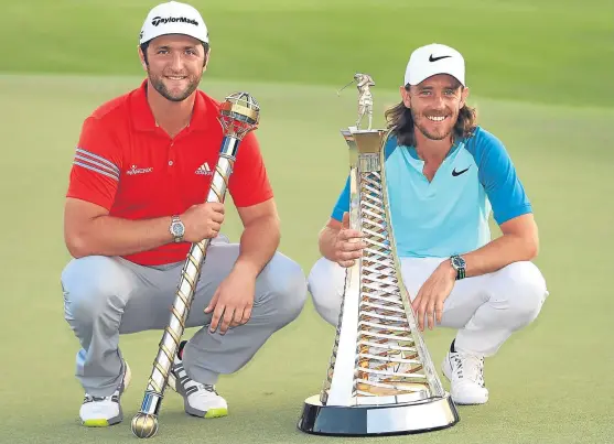  ??  ?? Race to Dubai champion Tommy Fleetwood, right, and DP World Championsh­ip winner Jon Rahm will be formidable Ryder Cup rookies.