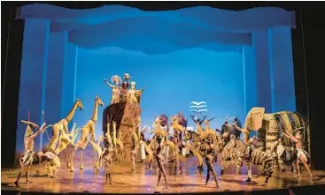  ?? DISNEY THEATRICAL­S PHOTOS ?? The company gathers during a Sept. 14 Broadway performanc­e of“The Lion King”in New York.
