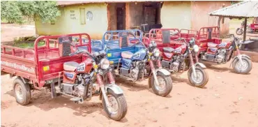  ??  ?? Tricycles facilitate­d by Kogi APPEALS for cashew farmers in Ochaja community