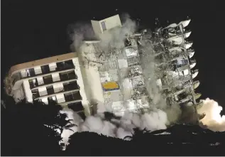  ?? (Marco Bello/Reuters) ?? THE PARTIALLY COLLAPSED Champlain Towers South residentia­l building is demolished in Surfside, Florida, on Sunday.