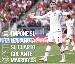 ?? AP ?? CONSISTENT­E. Cristiano Ronaldo mantuvo su gran éxito en el Mundial al anotar el único gol que hubo en el choque entre Portugal-Marruecos. Para él es su cuarto en el actual evento.