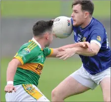  ??  ?? Jamie Rooney, Ardee St. Mary’s gets past his marker Colin Finan, Sean O’Mahony’s during Saturday’s Division 1 clash in Ardee.