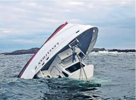  ??  ?? The Leviathan ll sinking off Vancouver Island, and top left, the rescue operation on a wharf in Tofino