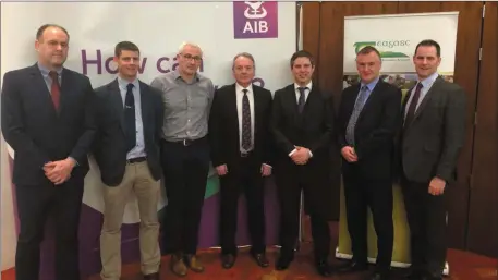  ??  ?? Speakers at the AIB/Teagasc Farm Succession Seminar in Sligo (L to R): Peter Mullan, Teagasc; Tom Curran, Succession Specialist Teagasc; Aiden Tighe, Sligo Leader; Charlie Kane, AIB Sligo Branch Manager; William Henry, Henry & Co Solicitor; John...