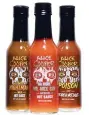  ?? COURTESY OF HOT SHOTS DISTRIBUTI­NG ?? A trio of new hot sauces by Alice Cooper, named for some of the rocker’s biggest hits. Cooper helped develop the sauces.