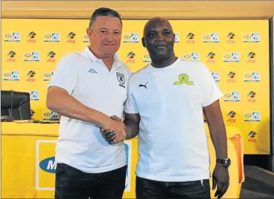  ?? Picture: GALLO ?? TOUCHLINE BATTLE: Sundowns coach Pitso Mosimane, right, will be looking to outwit his Bidvest Wits counterpar­t, Gavin Hunt, when their sides meet today in the PSL at Loftus Stadium