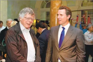  ?? Drew Altizer ?? GORDON GETTY, left, and Newsom attend a benefit for UC San Francisco’s Children’s Hospital in 2010. Despite deep family connection­s to the wealthy oil scion, Newsom has long insisted he is his own man.