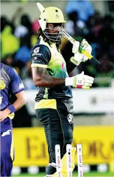  ??  ?? Chris Gayle ... bowled first ball.