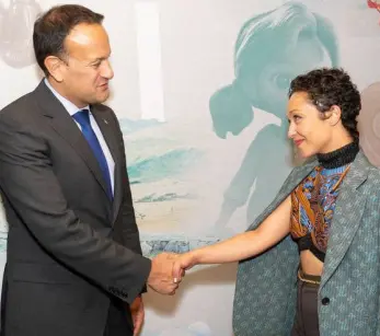  ??  ?? RUBBING SHOULDERS: Taoiseach Leo Varadkar met Irish actress Ruth Negga at an event in LA to celebrate US/Ireland partnershi­ps across the film, television and animation industry