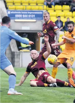  ??  ?? Wonder save Liam Kelly stops Curtis Main