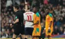  ?? Photograph: Tom Jenkins/The Guardian ?? Ivory Coast captain Serge Aurier (right) is sent off in the first half against England.