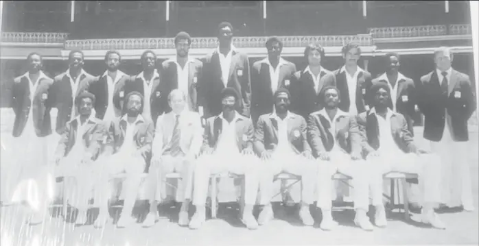  ?? ?? The 1981/82 West Indies team at the start of the streak in front of the Members Pavilion at the Sydney Cricket Ground (Photo from the Tradewinds’ album ‘We are the Champions’)