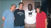  ?? CONTRIBUTE­D ?? Zach’s parents Bob (left) and Judy Law came down from Nashville when their son became ill and stayed with him for two months. Also pictured is the hospital chaplain, Kenneth Moore, who officiated Zach’s marriage to Alison.