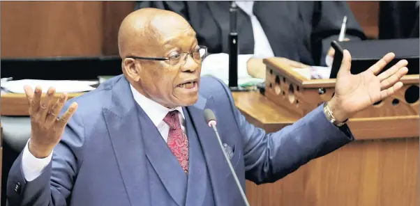  ??  ?? President Jacob Zuma gestures as he addresses Parliament on Thursday. Picture: REUTERS/Sumaya Hisham