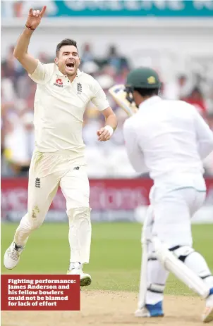  ??  ?? Fighting performanc­e: James Anderson and his fellow bowlers could not be blamed for lack of effort