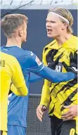  ?? FOTO: IMAGO IMAGES ?? Der BVB ist auf dem Weg ins Mittelmaß. Erling Haaland (re.) ist nicht gerade begeistert.