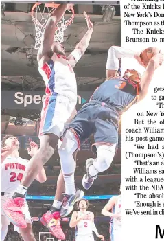  ?? NATHANIEL S. BUTLER/AGENCE FRANCE-PRESSE ?? JOSH Hart of the New York Knicks scores the winning basket over Jalen Duren of the Detroit Pistons during their NBA regular season game in New York.