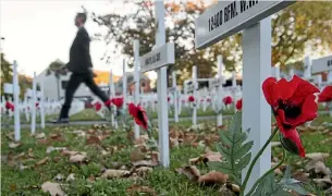  ?? PHOTO: JOSEPH JOHNSON/STUFF ?? Cranmer Square, where the Anzac Day commemorat­ions are staged and the crosses and poppies representi­ng the fallen soldiers are erected each year. But that’s not where the cenotaph is likely to be moved to.