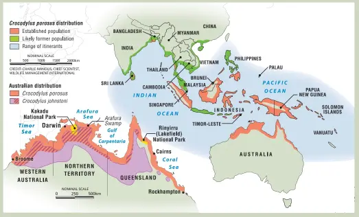 saltwater crocodile habitat map