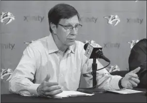  ?? The Associated Press ?? FINALLY, A FINAL: Longtime National Hockey League general manager David Poile reaches his first Stanley Cup Final with the Western Conference champion Nashville Predators, who face the Eastern Conference and defending Cup champion Pittsburgh Penguins...