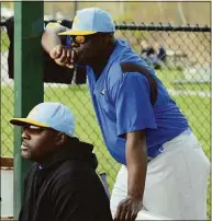  ?? File photo ?? Kolbe Cathedral head coach Tyrone Kingwood watches game action against Joel Barlow in 2014 at Veteran’s Park in Bridgeport.