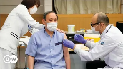  ??  ?? PM Suga received his first dose of COVID-19 vaccine in Tokyo on March 16
