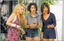  ?? Macall Polay ?? Sony Pictures From left, Pippa (Kate Mckinnon), Frankie (Ilana Glazer) and Blair (Zoe Kravitz) in a scene from the raunchy comedy “Rough Night.”