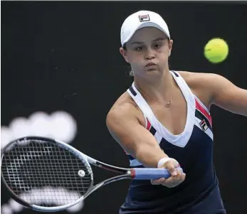  ?? PHOTO: RICK RYCROFT/AP ?? TOO STRONG: Ash Barty is in the Sydney Internatio­nal semi-finals after beating Czech Barbora Strycova in straight sets yesterday.