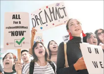  ?? Christina House Los Angeles Times ?? UC IRVINE students rally in October for so-called Dreamers. President Trump’s proposal would help the childhood arrivals but put greater restrictio­ns on would-be immigrants, including relatives of legal residents.