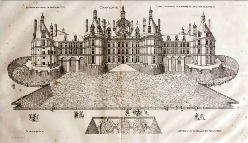  ??  ?? Icône de la Renaissanc­e à la française, Chambord associe les modèles italiens sans pour autant abandonner les modèles médiévaux (donjon, douve, mur d’enceinte…).